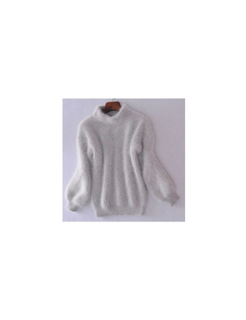Elegant Turtleneck Mohair Pullover Long Lantern Sleeved Loose Sweater Hand Knitted Plush Shirt Thickening Mohair Wool Short ...