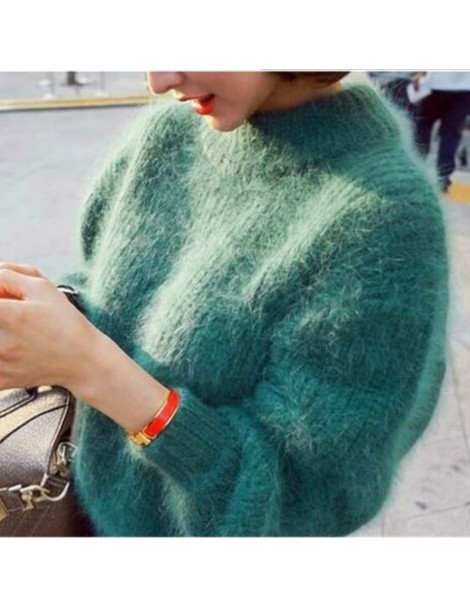 Pullovers Elegant Turtleneck Mohair Pullover Long Lantern Sleeved Loose Sweater Hand Knitted Plush Shirt Thickening Mohair Wo...