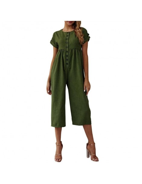 Jumpsuits Women Summer Linen Jumpsuits Short Sleeve Cropped Trousers Leisure Overalls straight cylinder type middle waist Rom...