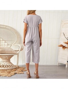 Jumpsuits Women Summer Linen Jumpsuits Short Sleeve Cropped Trousers Leisure Overalls straight cylinder type middle waist Rom...