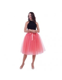 Skirts 5Layers 65cm Summer vintage skirts women Elastic High Waist tulle mesh Petticoat Pleated tutu skirt women Saias midi f...