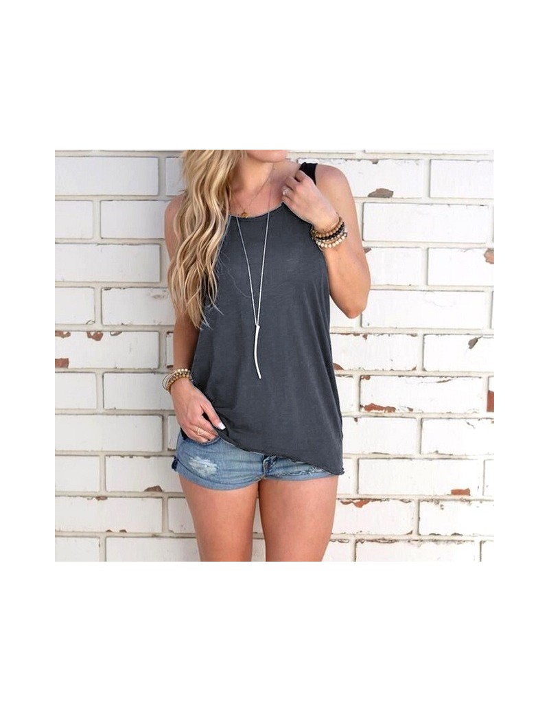 2019 New Arrival Summer Women Sexy Sleeveless Backless Shirt Knotted Tank Top Blouse Vest Tops Tshirt - Dark Gray - 4D392994...