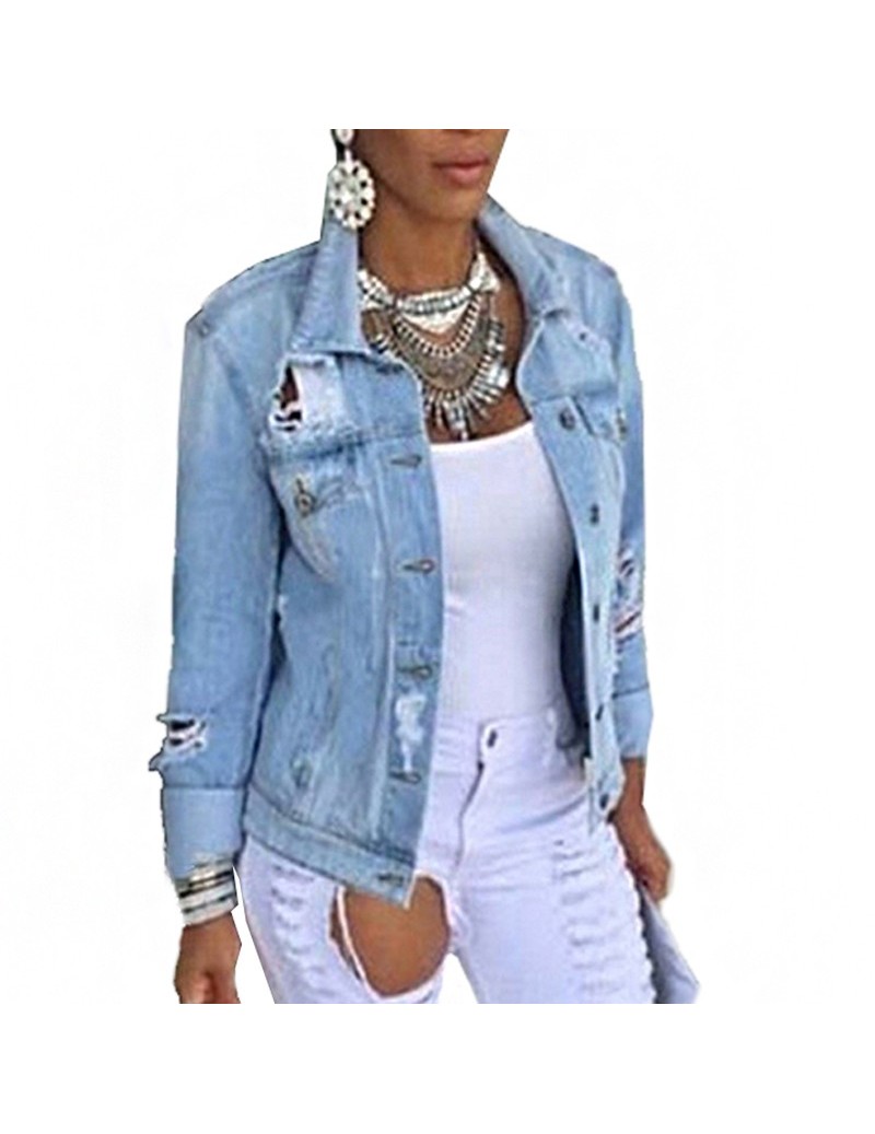 Jackets Denim Jacket Women Autumn Hole Coats Long Sleeve Jeans Jackets Lapel Tops Pocket Single Breasted Casual Outerwear Coa...