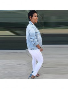 Jackets Denim Jacket Women Autumn Hole Coats Long Sleeve Jeans Jackets Lapel Tops Pocket Single Breasted Casual Outerwear Coa...