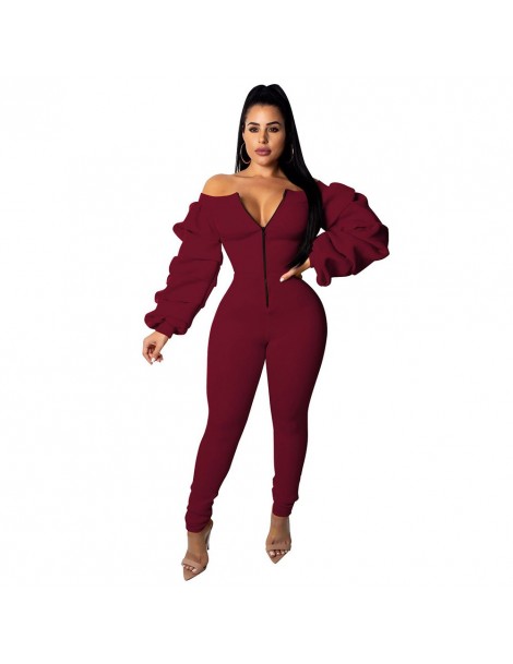 Jumpsuits 2018 Plus Size Womens Long Heap Sleeve Zipped Bodycorn Jumpsuit Casual Clubwear Women Off Shoulder Jumpsuits Overal...