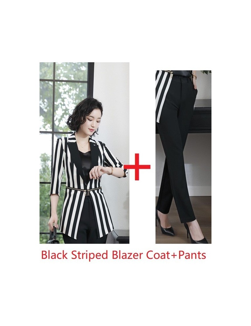 Pant Suits Fashion Striped Uniform Styles 2019 Spring Summer Business Suits With Jackets And Pants Half Sleeve For Ladies Off...
