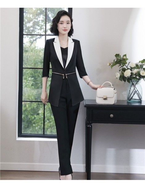 Pant Suits Fashion Striped Uniform Styles 2019 Spring Summer Business Suits With Jackets And Pants Half Sleeve For Ladies Off...
