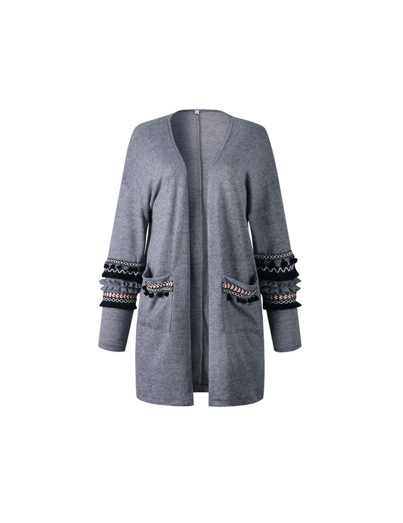 new autumn women long coat long sleeve cardigan with pockets casual patchwork women elastic coat - gray - 4J3037212726-1