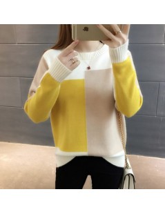 Pullovers Women Sweater Autumn Winter Casual Candy Color Block Patchwork O-neck Loose Knit Clothing Basic Bottom Knitwear Fem...