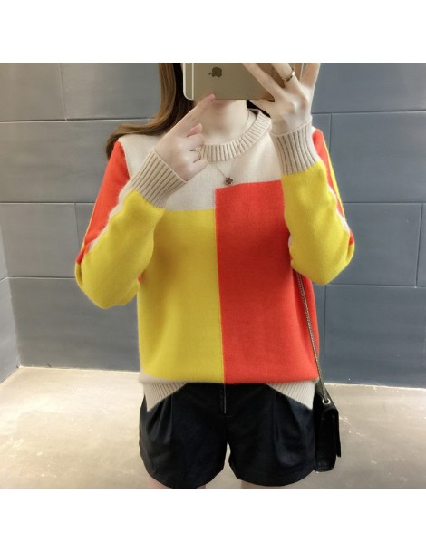 Pullovers Women Sweater Autumn Winter Casual Candy Color Block Patchwork O-neck Loose Knit Clothing Basic Bottom Knitwear Fem...