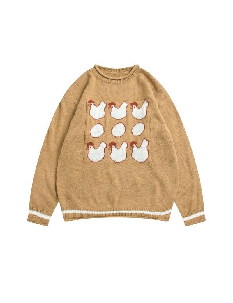 Funny Hen Laying Eggs Autumn Women Pullover Sweaters O Neck Long Sleeve Loose Knit Jumper Yellow Female Winter Sweater Top -...