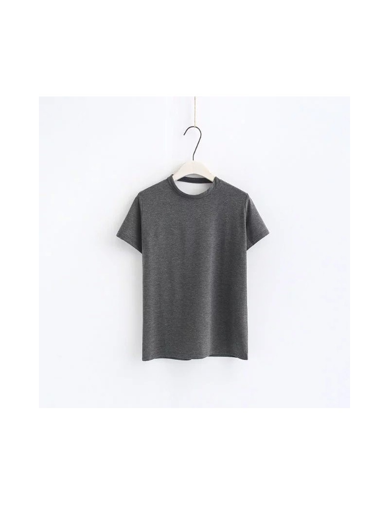 T-Shirts Women Sexy Open Back T-shirt Short Sleeve Tee with Open Back Short Sleeve Tops - grey - 493920266578-3 $26.79