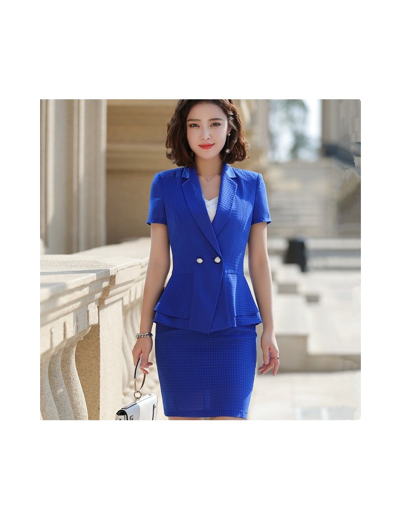 Skirt Suits Elegant Women skirt suits temperament business formal short sleeve slim Reffles hem blazer and skirt office ladie...