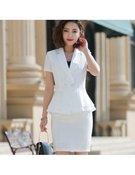 Skirt Suits Elegant Women skirt suits temperament business formal short sleeve slim Reffles hem blazer and skirt office ladie...