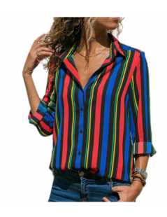 Blouses & Shirts Striped Women's Chiffon Shirt 2018 Autumn Casual Loose Long Sleeve V-Neck Contrast Color Blouse Women's Tops...