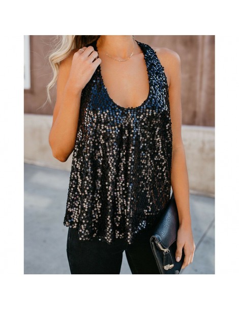 Tank Tops New Fashion Sexy Women Sequin Tops Shirt Female Sleeveless Round Neck Tops Summer Women Street Wear Party Clothes -...