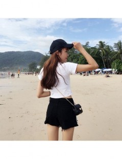 Shorts Summer Striped Contrast Denim Shorts Hole Loose Wide Leg Button Fly Shorts With Tassel - Black - 5H111180240986-1 $13.70