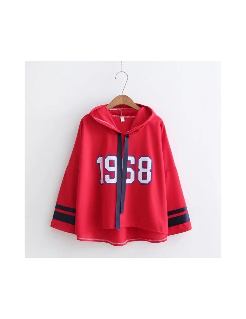 Womens Harajuku Long Sleeve 1968 Printed Hoodies Sweatshirts Girls Hooded Pullover Tops Female sudaderas mujer - Red - 4A394...