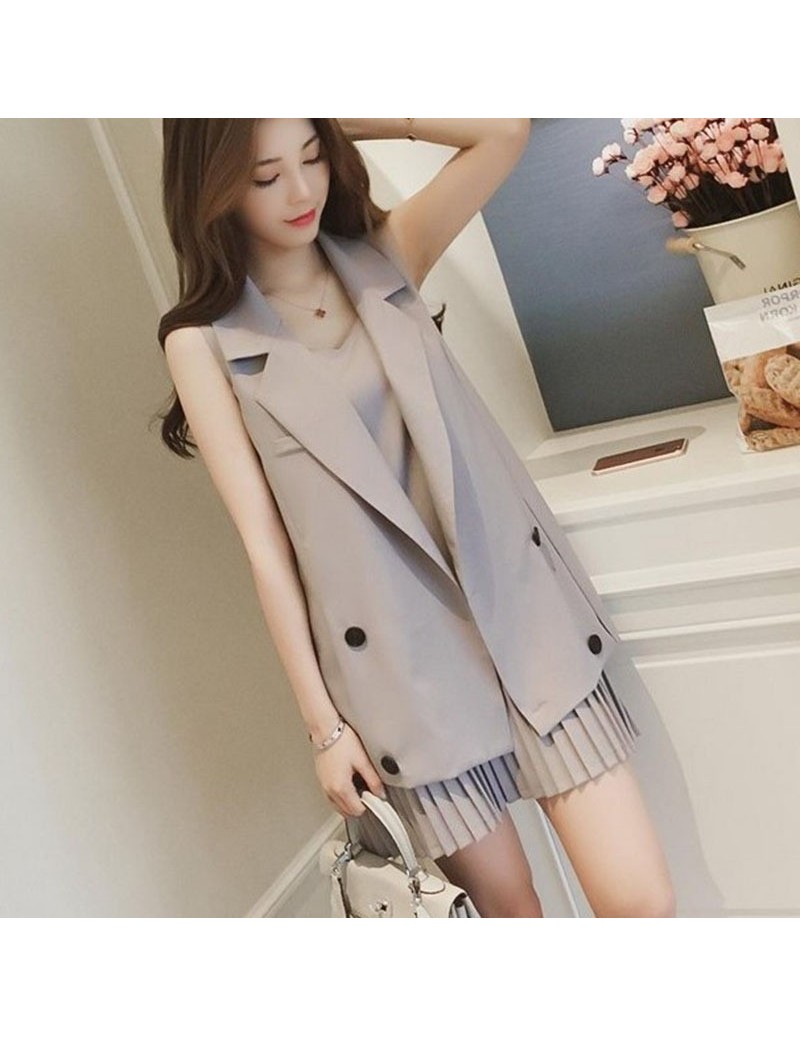 Dress Suits Spring and summer long Blazers vest suit + pleated strap dress sleeveless fashion female casual two-piece Dress S...
