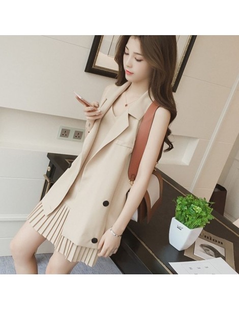 Dress Suits Spring and summer long Blazers vest suit + pleated strap dress sleeveless fashion female casual two-piece Dress S...