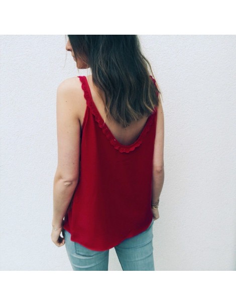 Tank Tops 2019 Women Casual Loose Summer Top Lace Sleeveless Blouse Tank Tops V Neck Button Shirt Breathable Basic Vest Solid...
