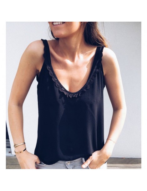 Tank Tops 2019 Women Casual Loose Summer Top Lace Sleeveless Blouse Tank Tops V Neck Button Shirt Breathable Basic Vest Solid...