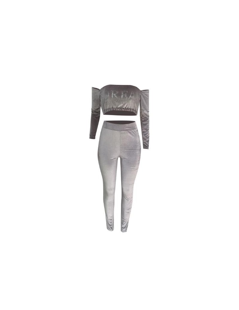Women's Sets Europe and the United States fall hot selling women's fashion sexy suits velvet breast crop hot drill - Silver -...