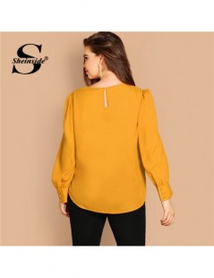Blouses & Shirts Plus Size Curved Hem Blouse Women Keyhole Detail Buttoned Cuff Solid Top 2019 Female Ginger Bright Tops and ...