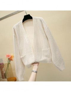 Cardigans 2019 For Girl Casual Knitted Sweater Autumn Korean Women Slim Solid Color Pocket Design Cardigan Khaki White Blue B...