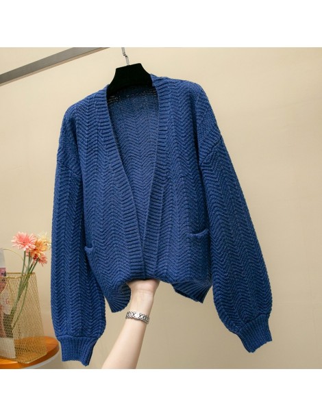 Cardigans 2019 For Girl Casual Knitted Sweater Autumn Korean Women Slim Solid Color Pocket Design Cardigan Khaki White Blue B...