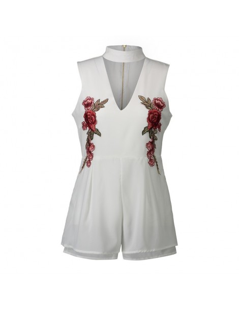 Rompers 2018 Summer Floral Embroidery Beach For Women Sleeveless Bodysuit Elegant Sexy Flower Lady Rompers Short Jumpsuit Bla...