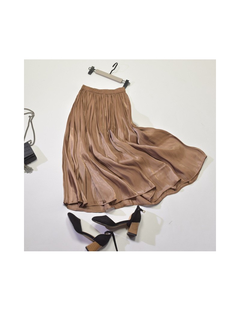 Skirts Silk Satin Skirt Midi Woman 2019 Cusual Women Skirt Pleated Korean Style Chiffon Beach Summer Skirts Womens With Elast...