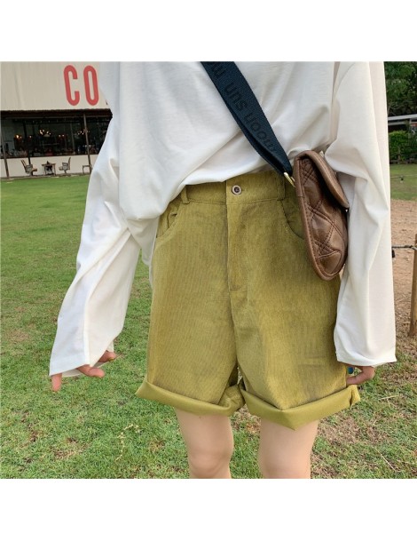 Shorts Fashion Corduroy High Waist Shorts Women Solid Color Ripped Wide Lege Shorts Girl Simple All-match Harajuku Straight S...