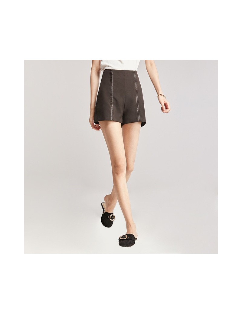 Shorts Solid Elegant Office Lady Shorts Side Zipper Mid Waist Casual Shorts Summer Female High Street Women Short Pants - Bla...