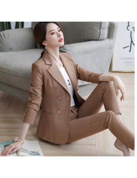 Pant Suits 2019 Autumn Plaid pants sutis women slim fashion temperament professional long sleeve blazer and pants office ladi...