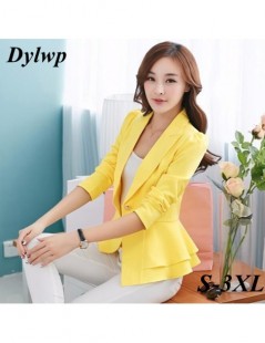 Blazers Ladies Gold Button Blazer Spring Autumn Plus Size 3XL Ruffle Slim Jackets Women Fashion Black Yellow White Single Buc...