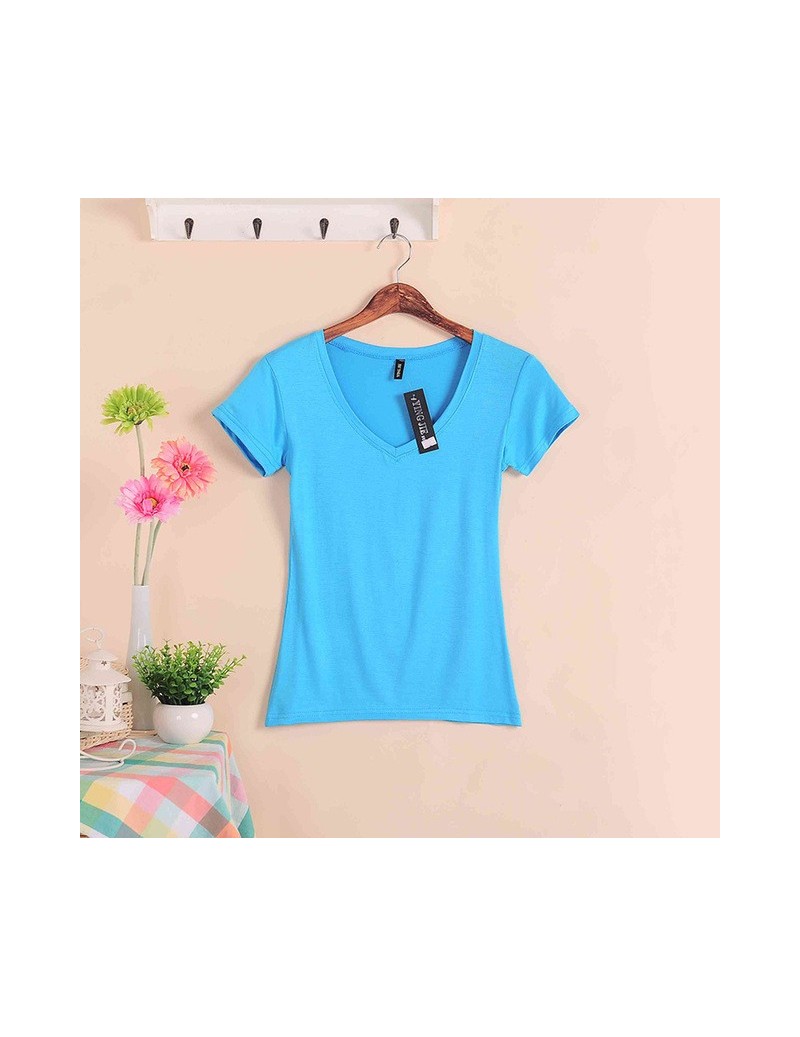 T-Shirts 2019 Hot Sale Stretch Summer New Women T Shirts Ms Solid Color Short Sleeve tshirt Women's Fashion Cotton V-neck T-s...