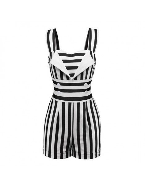 Rompers Striped Vintage Jumpsuit Elegant Short Romper One Piece Women Retro Casual Playsuits 2019 Summer Woman Sexy Black Whi...