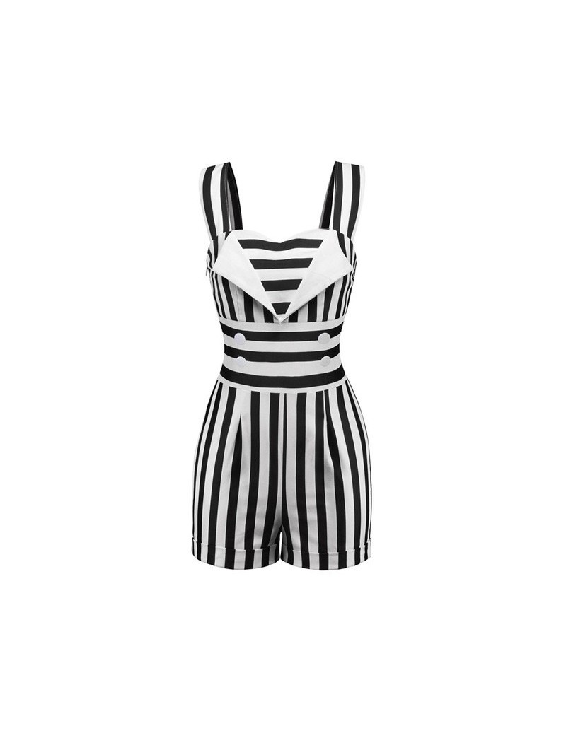 Striped Vintage Jumpsuit Elegant Short Romper One Piece Women Retro Casual Playsuits 2019 Summer Woman Sexy Black White Over...