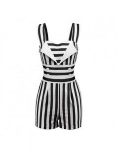 Rompers Striped Vintage Jumpsuit Elegant Short Romper One Piece Women Retro Casual Playsuits 2019 Summer Woman Sexy Black Whi...