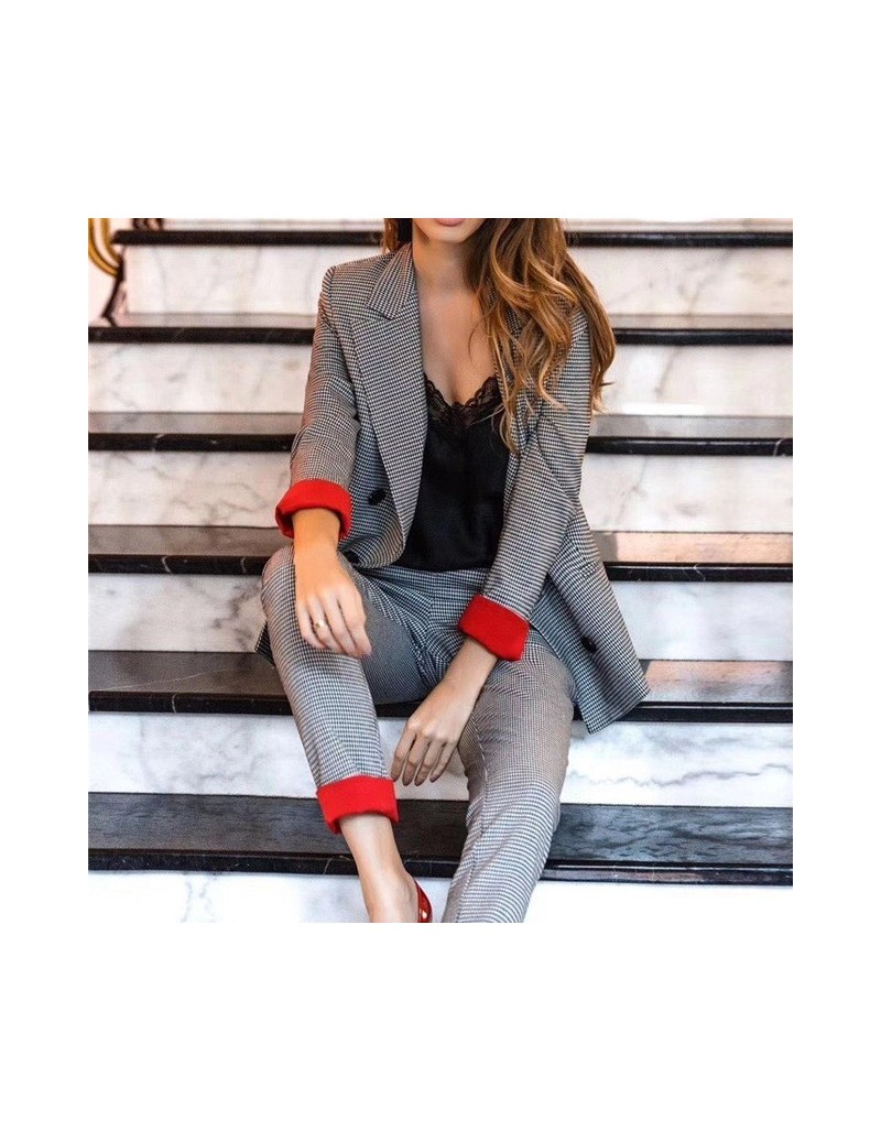 Pant Suits Vintage Plaid Women Two Piece Sets Female Retro Pants Suits Blazer Coat Feminino Casual Blazers Streetwear Outerwe...