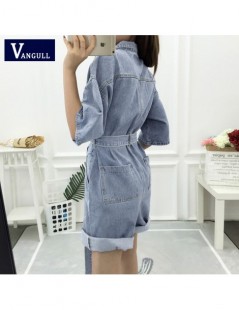 Rompers Women Casual Summer Denim Romper High Waist Jeans Overall BF Wide Leg Jumpers Lapel Pocket Shorts Jumpsuit Playsuit B...