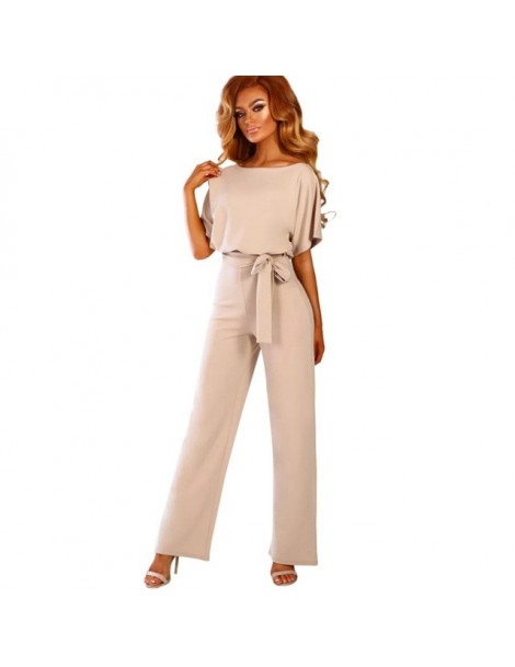 Rompers Summer Solid Color Round Neck Short Sleeve Lace Up Party Ladies Plus Size Jumpsuit High Street Jumpsuits - Beige - 33...