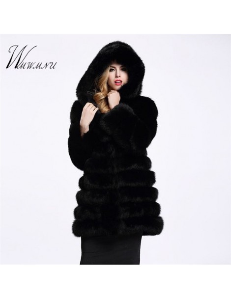 Faux Fur Elegant Faux Fox Fur Coat Women Winter casual Warm Luxury Fake Fur coat 2018 Fashion fluffy Coats Female Hooded Jack...