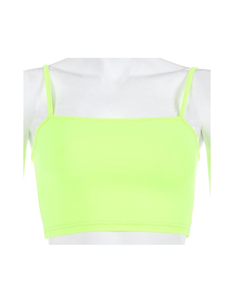 Sexy Fluorescent Green Pink Spaghtetti Strap Crop Tops Summer Harajuku Solid Slash Neck Camis Women Neon Streetwear Mujer - ...