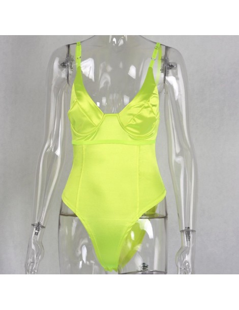 Bodysuits New Arrival 2019 Sexy Neon Green Bodysuit Women Summer V Neck Backless Spaghetti Strap Club Bodysuits Fashion Body ...