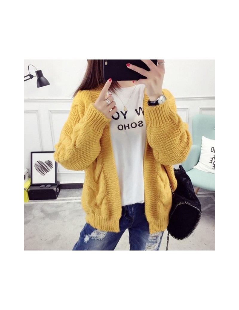 2019 Women Sweater Tops Vintage Ladies Cardigans White Pull Femme Winter Casual Sweater - Yellow - 4M3934822645