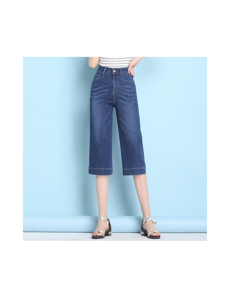 Women Loose Jeans For Summer High Waist Calf Length Women's Denim Jeans Pants Casual Straight Jeans - Dark Blue - 4L41148431...
