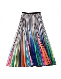 Skirts Woman High Waist Pleated Skirt Spring Summer Rainbow Skirts Lady Elastic Waist A Line Midi Skirt Mid Calf Long Skirts ...
