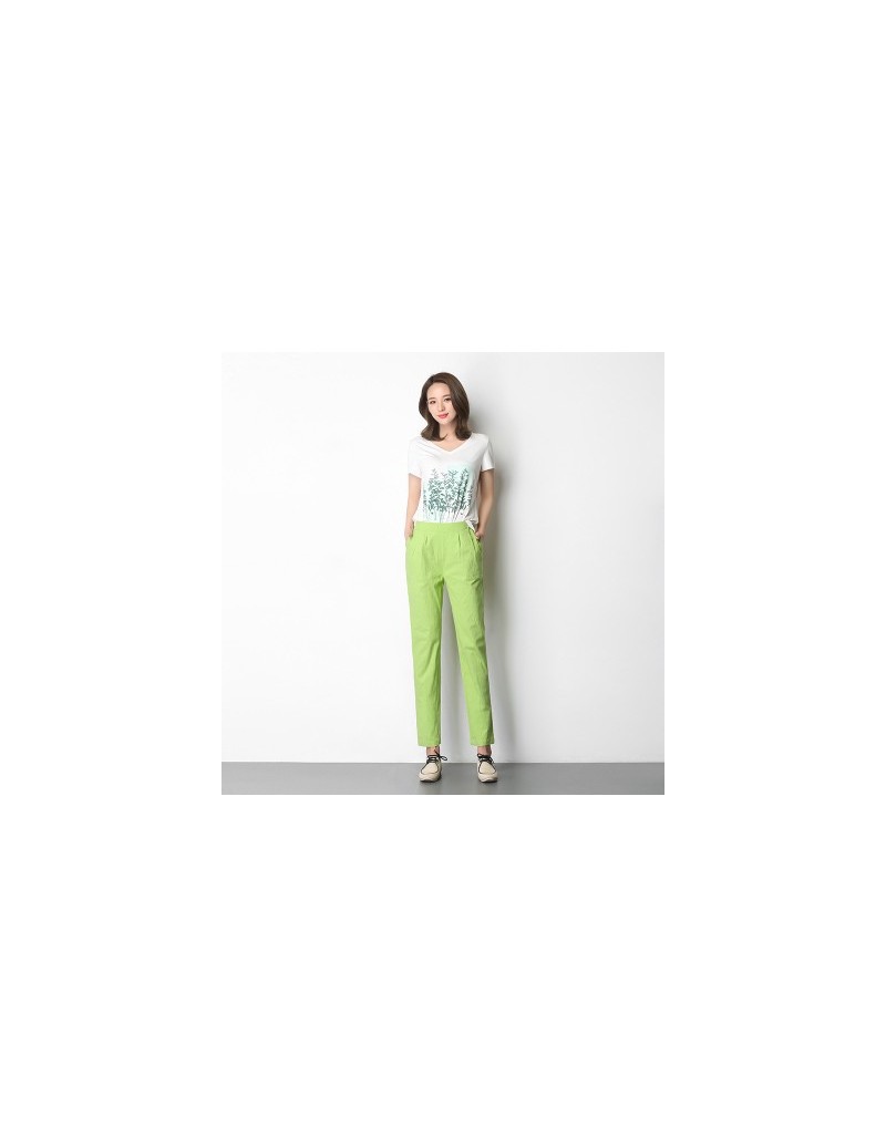 new summer autumn women's stretch linen pants plus size high waist casual trousers elastic waist female breathable pencil pa...